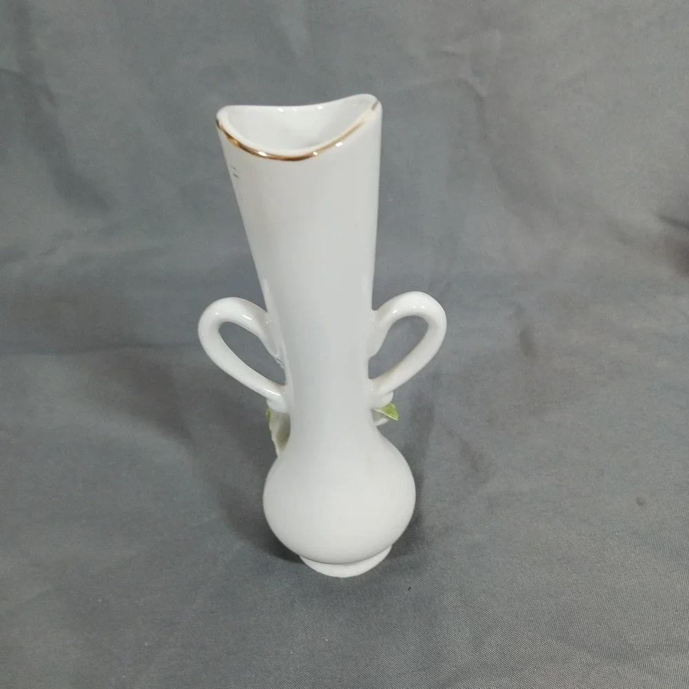 Vintage Bud Vase Home Decor Small White Excellent Floral Gold Trim Porcelain